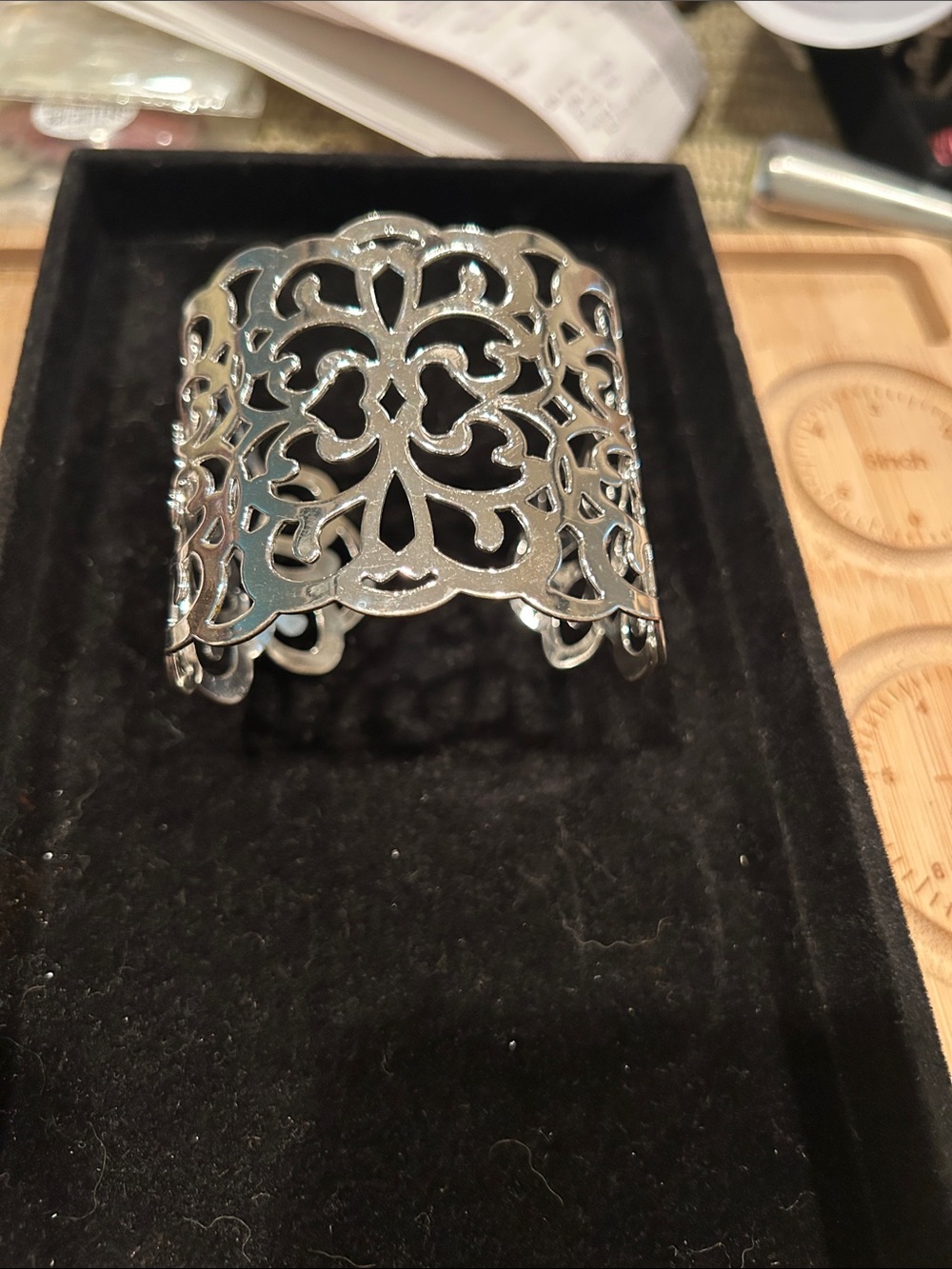 Intricate Filigree Silver Cuff Bracelet - Women Accessories